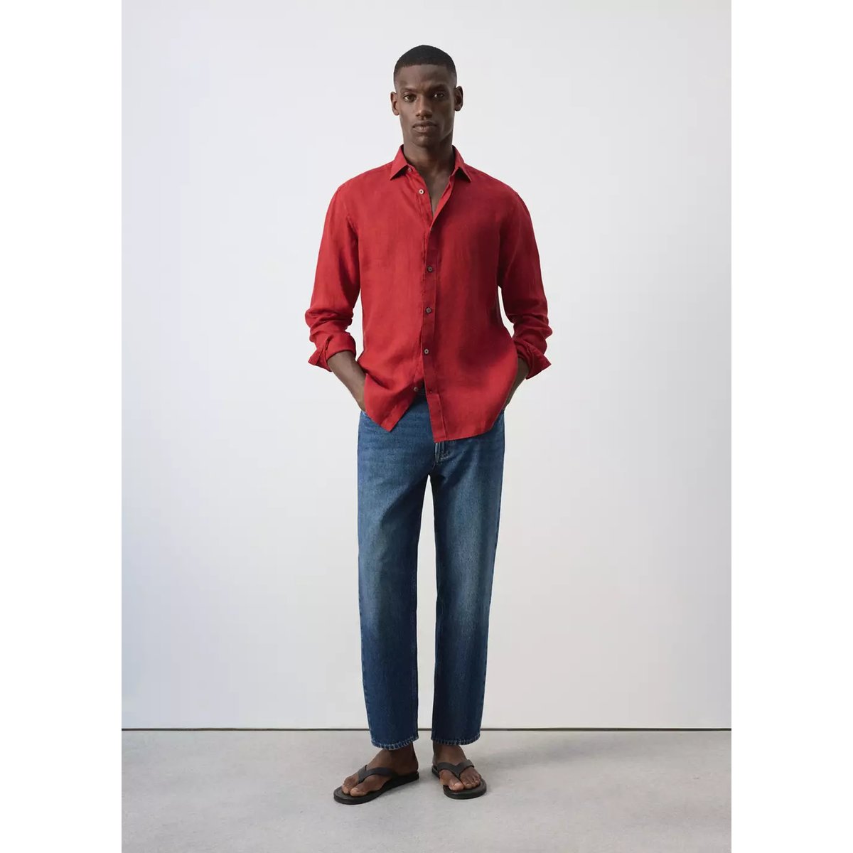 Chemise 100 % lin regular-fit rouge, MANGO MAN