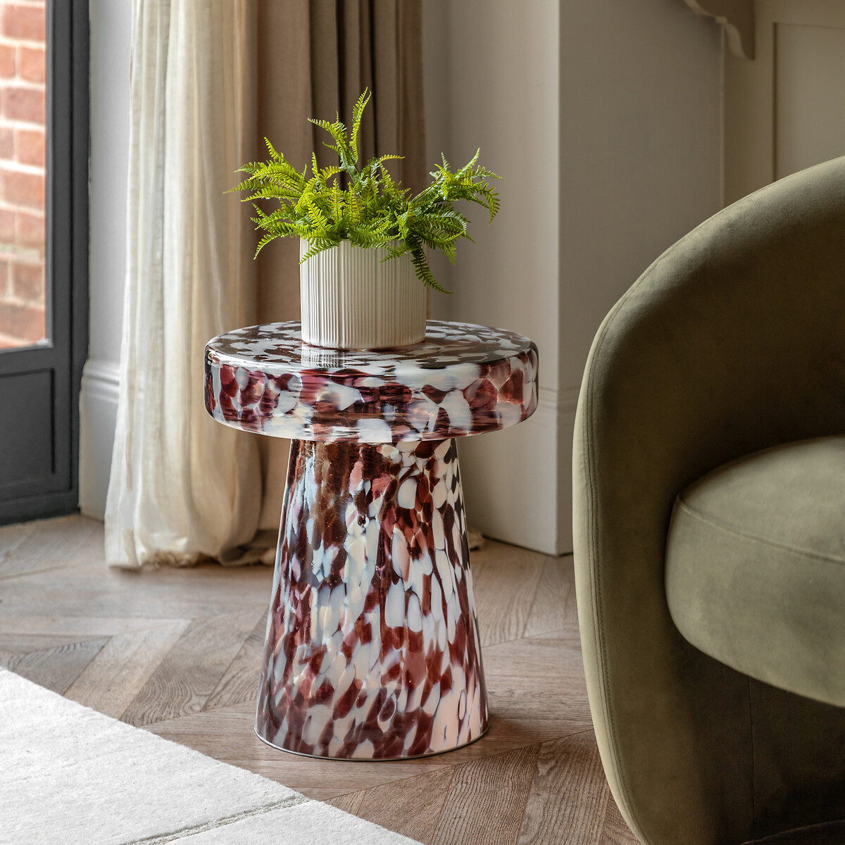 Mendoza Mottled Glass Pedestal Side Table leopard, SO'HOME