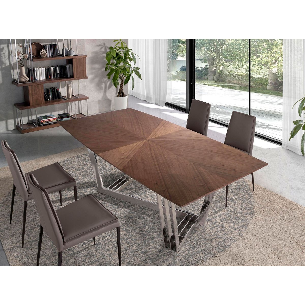 Table à manger baril ovale noyer et acier chromé noyer | acier chromé, ANGEL CERDA