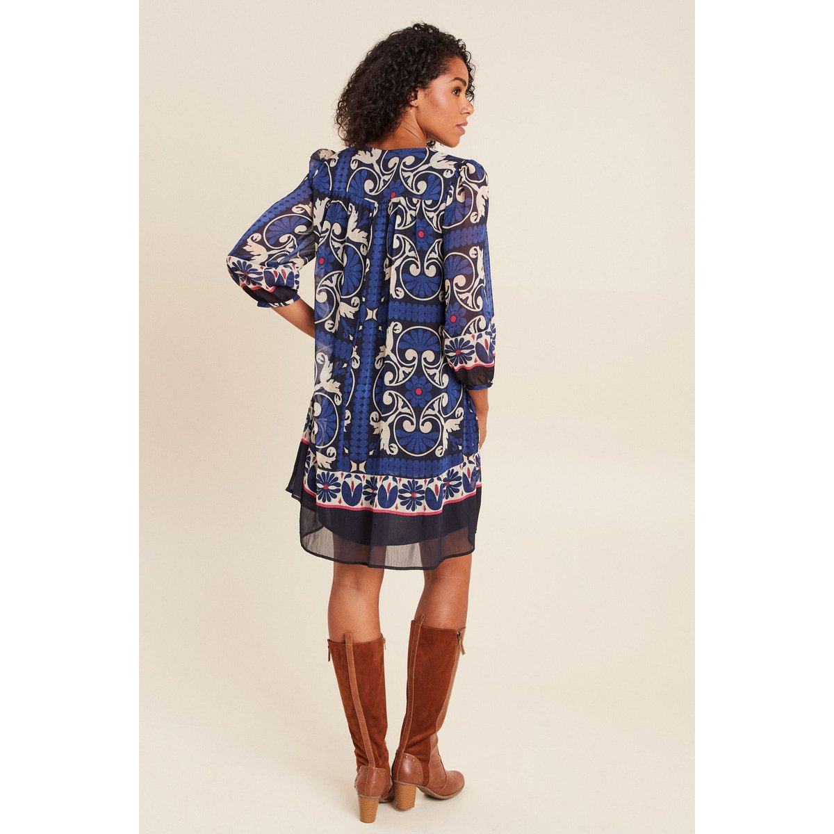 Robe courte évasée col tunisien bleu, BREAL