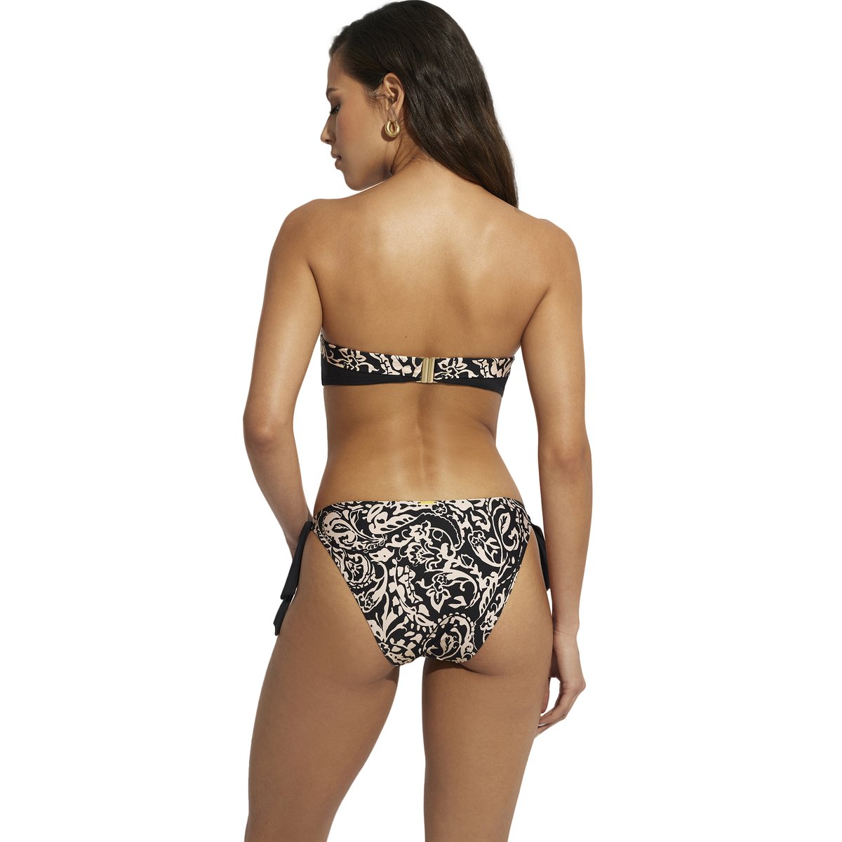 Bas maillot slip de bain taille basse à nouettes Creta noir, SELMARK MARE