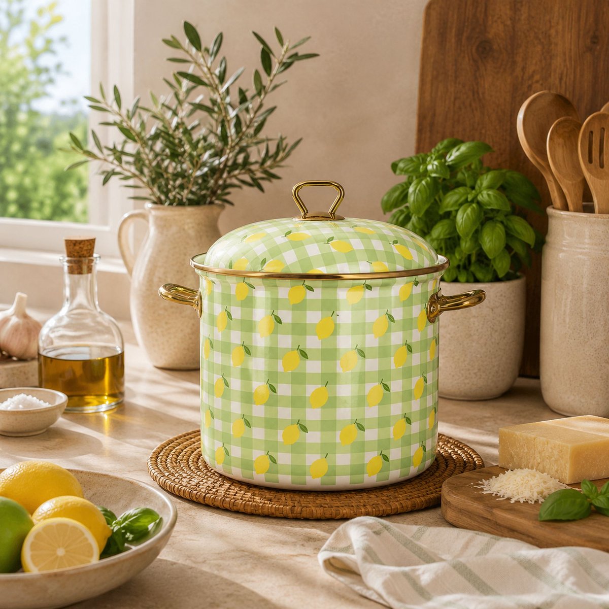 Marmite 24cm en acier émaillé, VICHY CITRON vert, MENASTYL