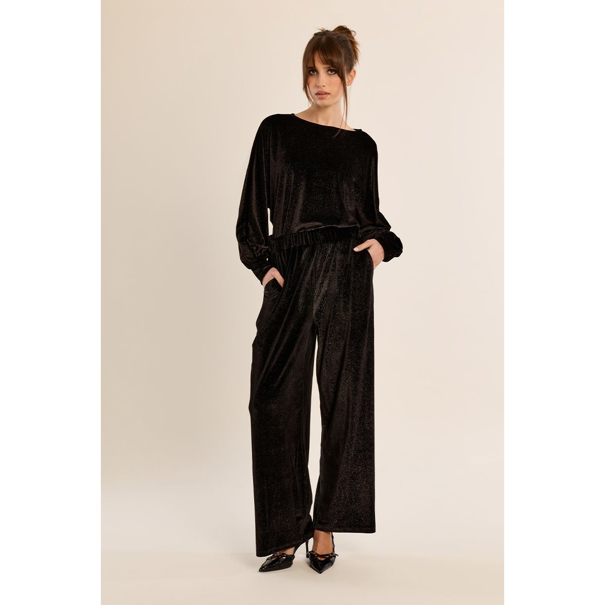 Pantalon droit à paillettes noir, MOLLY BRACKEN