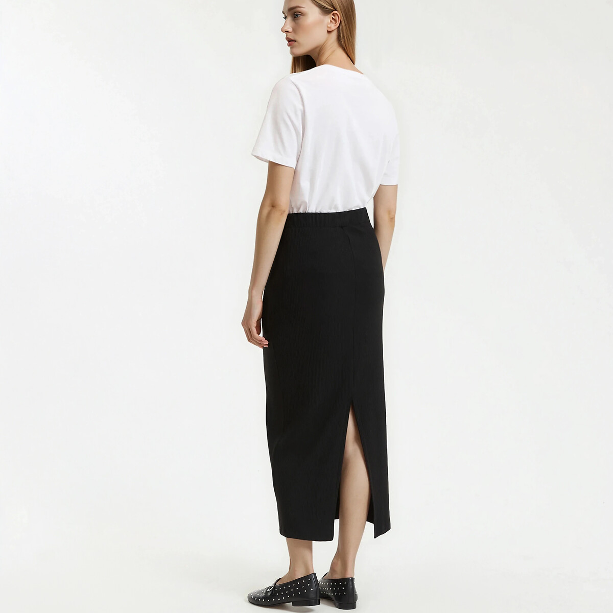 Falda lápiz larga, punto de canalé negro, LA REDOUTE COLLECTIONS