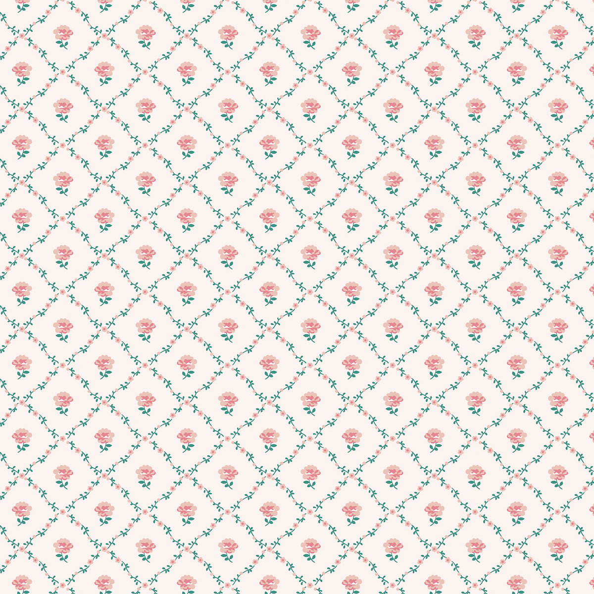 Papier peint fleurs en quadrillage Kate rose, vert, LAURA ASHLEY