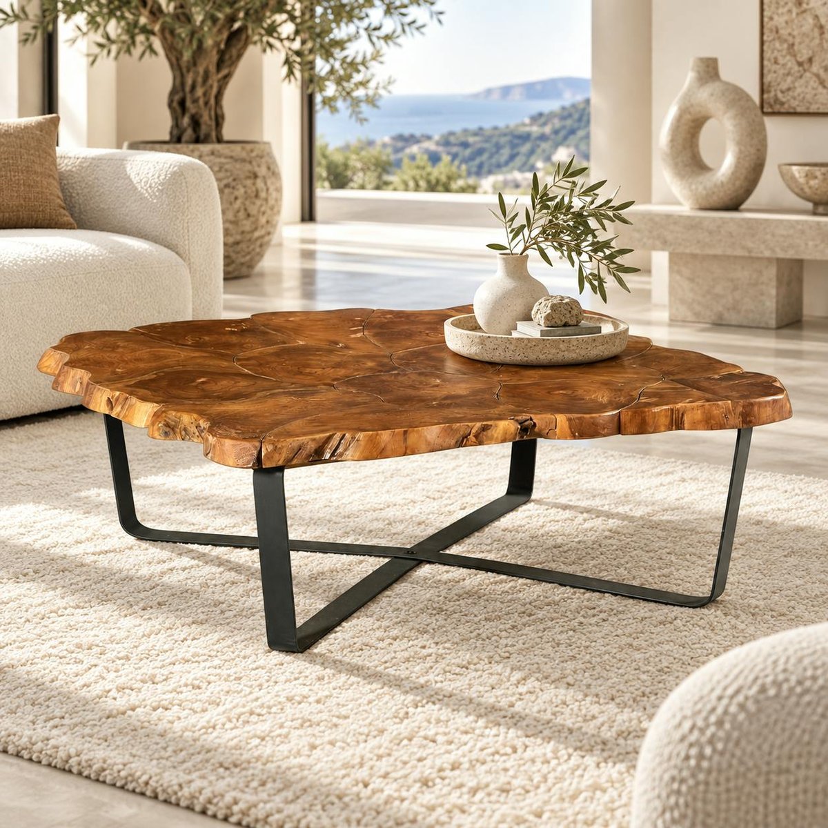 Table basse carrée teck massif recyclé D100 cm BALTIMORE bois naturel, PIER IMPORT
