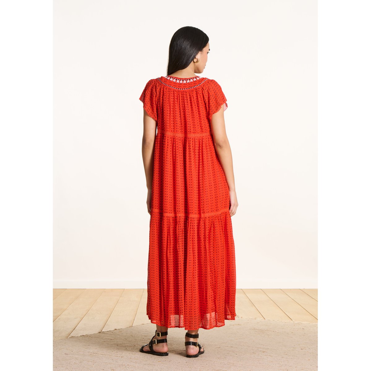Robe longue imprimée à volants jaspe, LA FEE MARABOUTEE