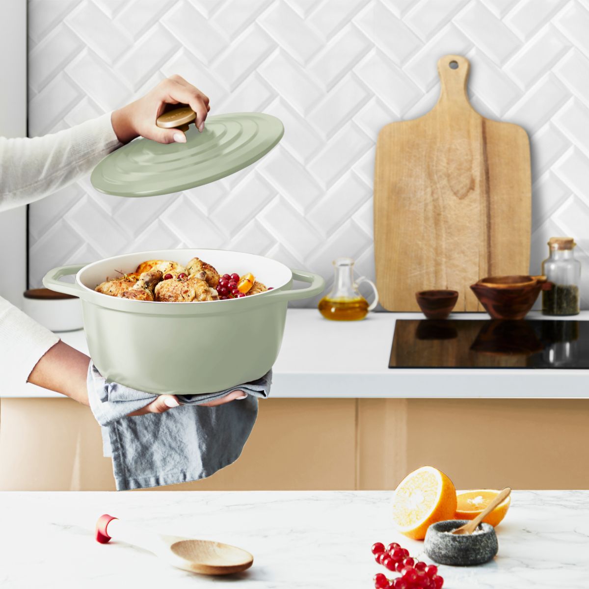 Cocotte AIR SOFT LIGHT 24 cm Vert Lichen couleur unique, TEFAL