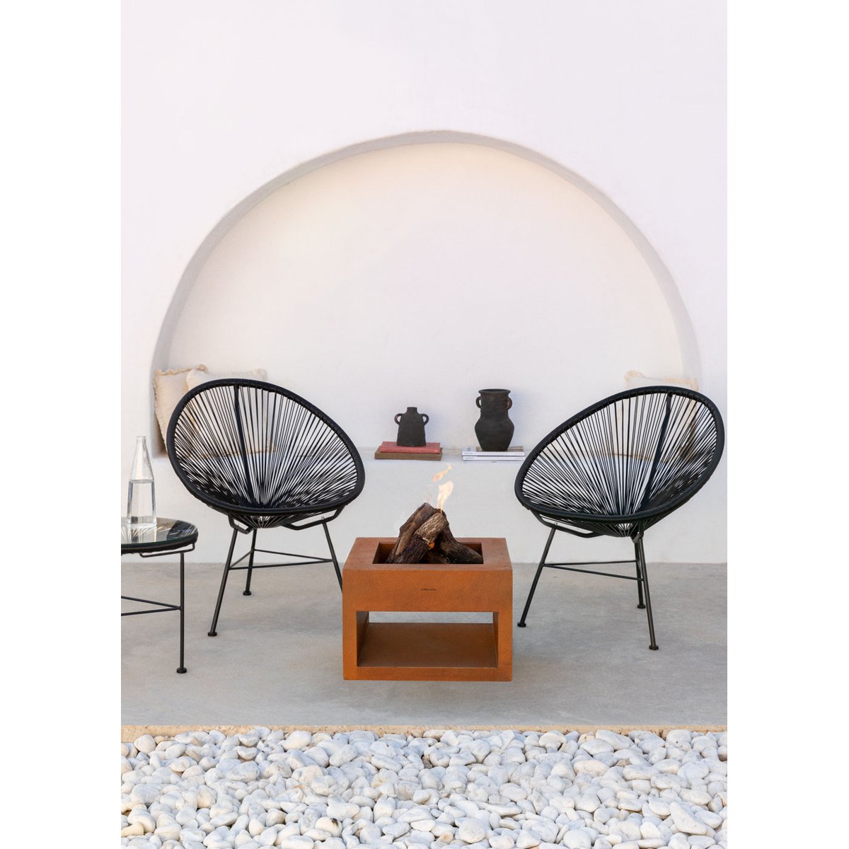 Brasero d'extérieur acier corten FIRE PIT CUBE acier corten, CREATE