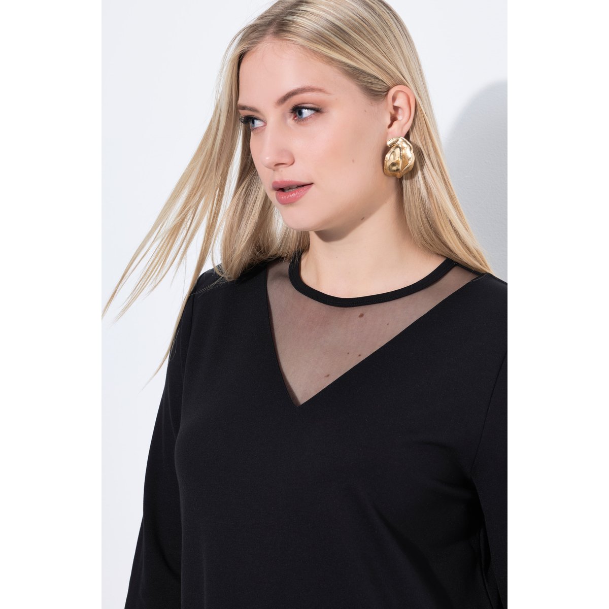 Robe midi avec empiècement en mesh noir, ULLA POPKEN