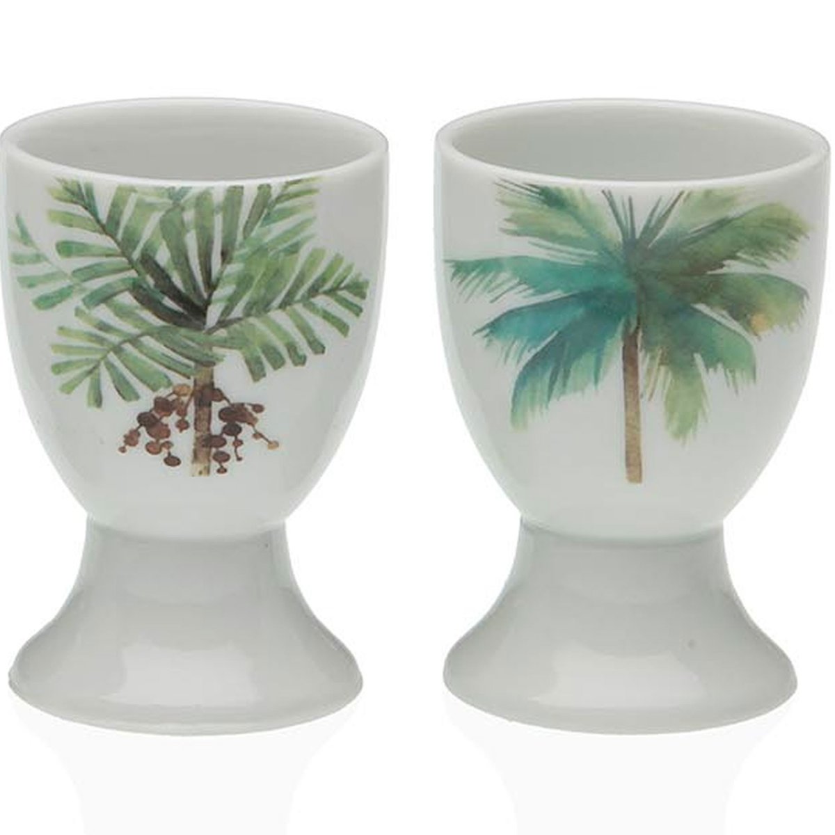 Set de 4 coquetiers en porcelaine blanche motifs palmiers 4.5x4.5x6.5cm vert, VERSA