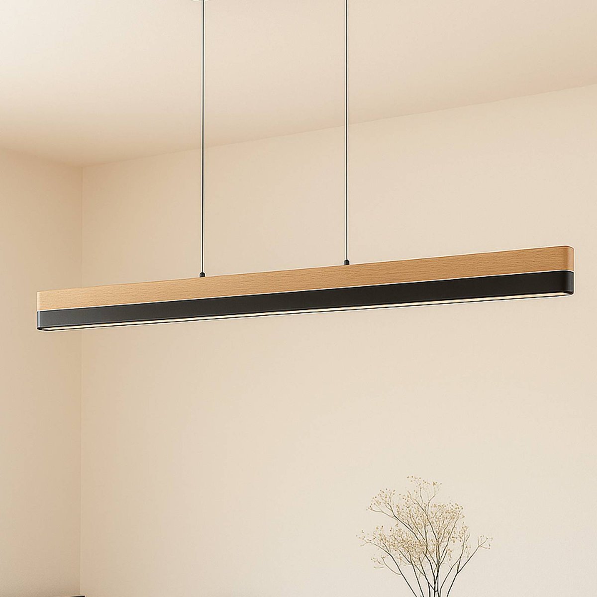 Suspension en bois moderneLED, Holven bois clair, noir, LUCANDE