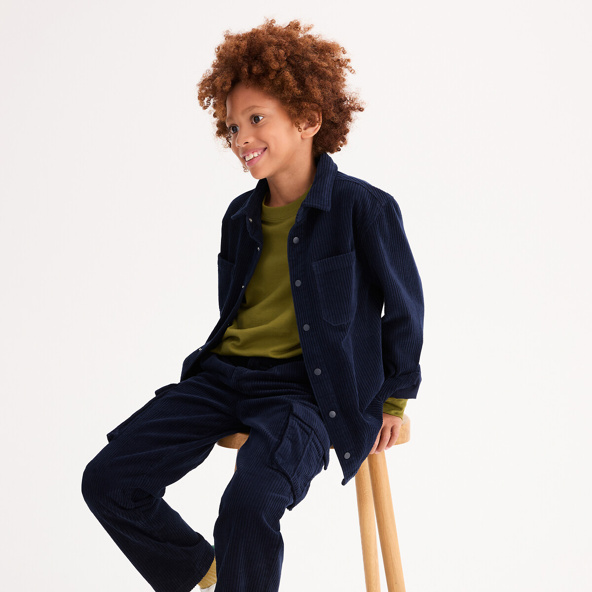 Surchemise manches longues en velours marine, LA REDOUTE COLLECTIONS