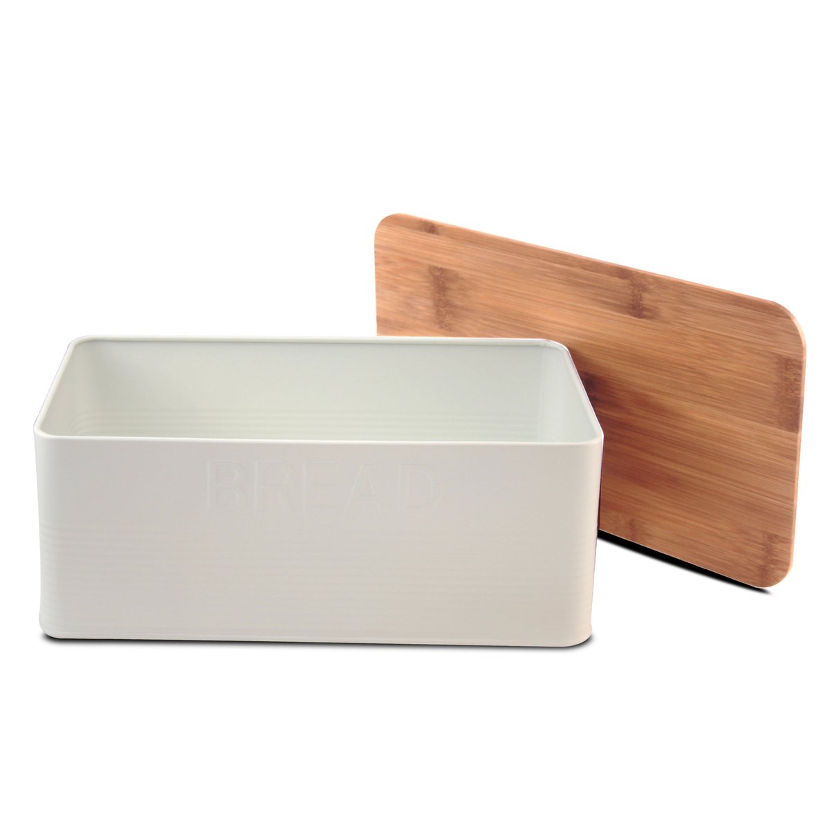 Boîte à pain en métal blanc et couvercle bambou blanc, WADIGA