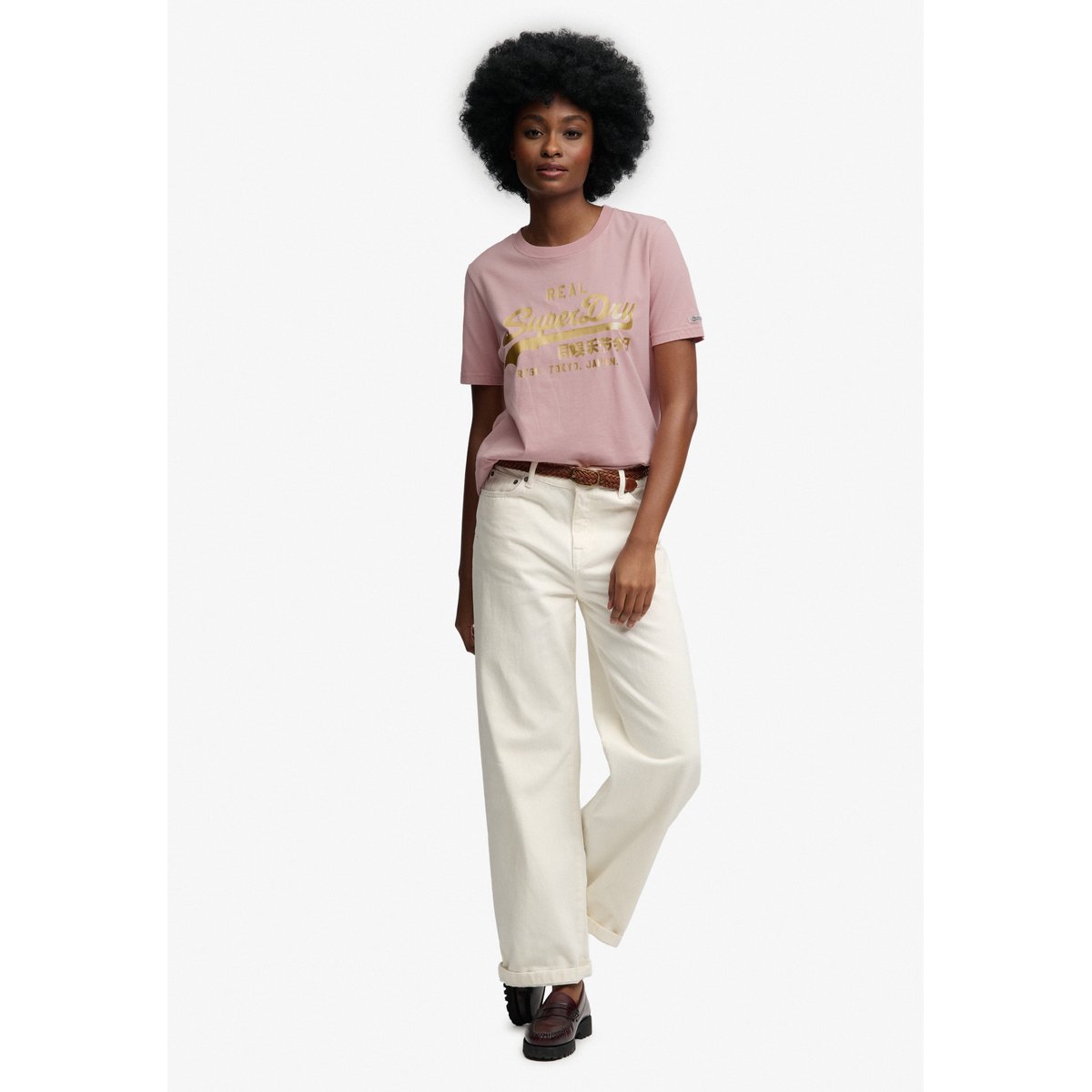 T-shirt Vintage Logo Métallisé rose pâle, SUPERDRY