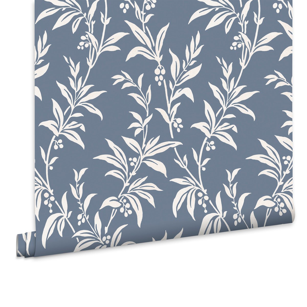 Papier peint Feuillage stylisé Paxford bleu, blanc, LAURA ASHLEY