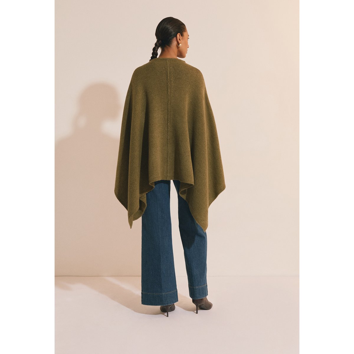 Pull poncho uni A PONCHO vert, ETAM