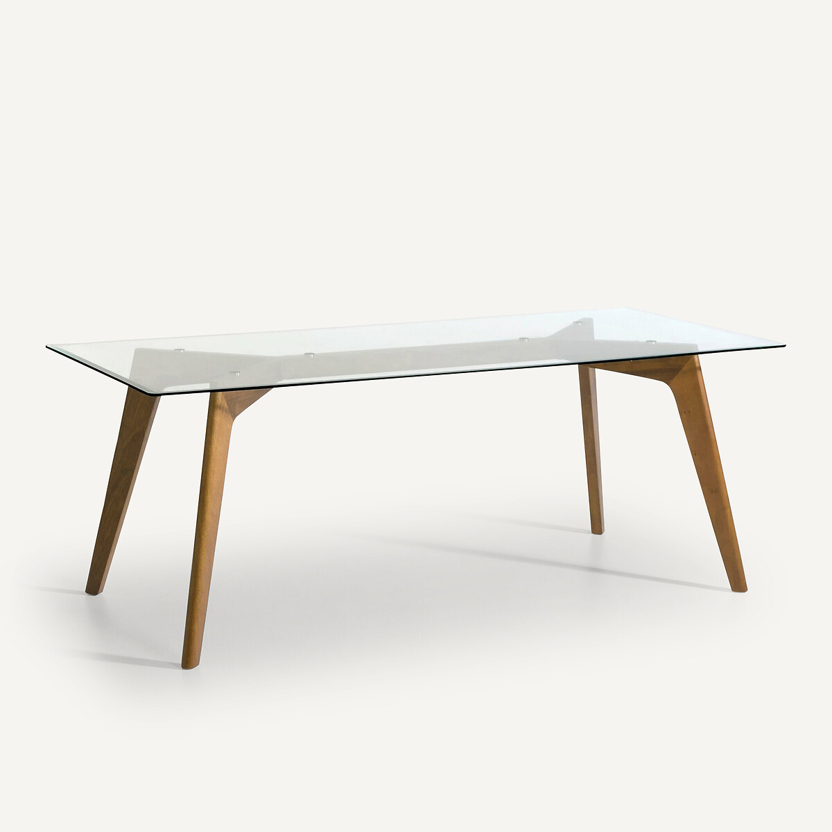 Table de repas rectangulaire, en verre et noyer massif, 8 couverts, KRISTAL noyer, AM.PM