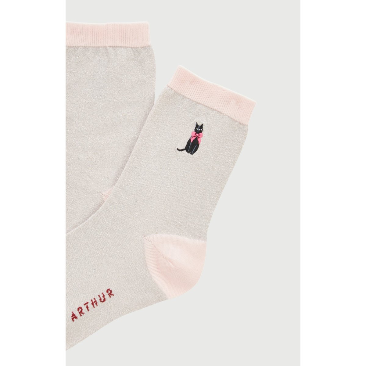 Chaussettes brodées en coton et fil textile imprimé Kitty rose, ARTHUR