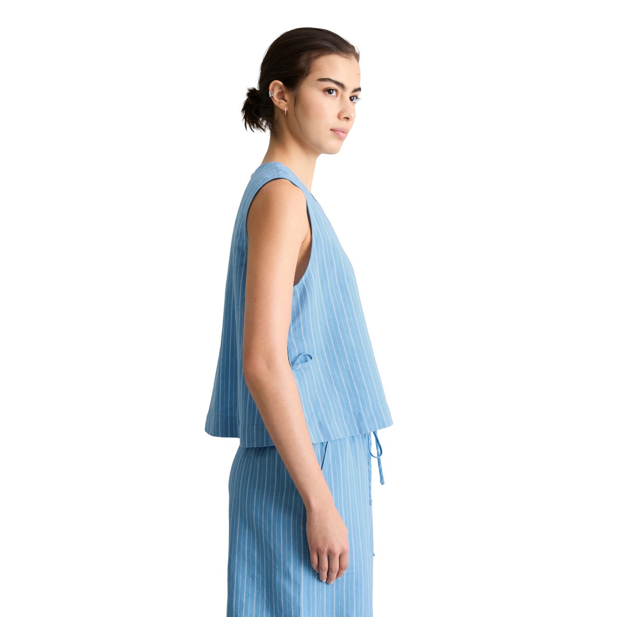 Top rayé boxy en mélange de lin et de coton bleu, MARC O’POLO DENIM