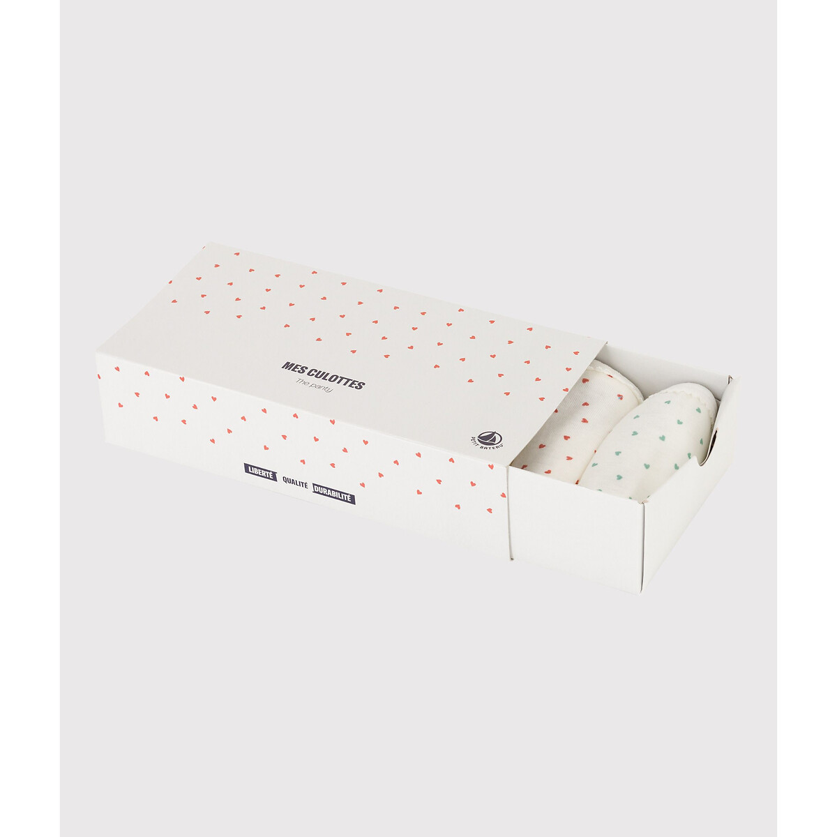 Lot de 5 culottes imprimées coeurs blanc, PETIT BATEAU