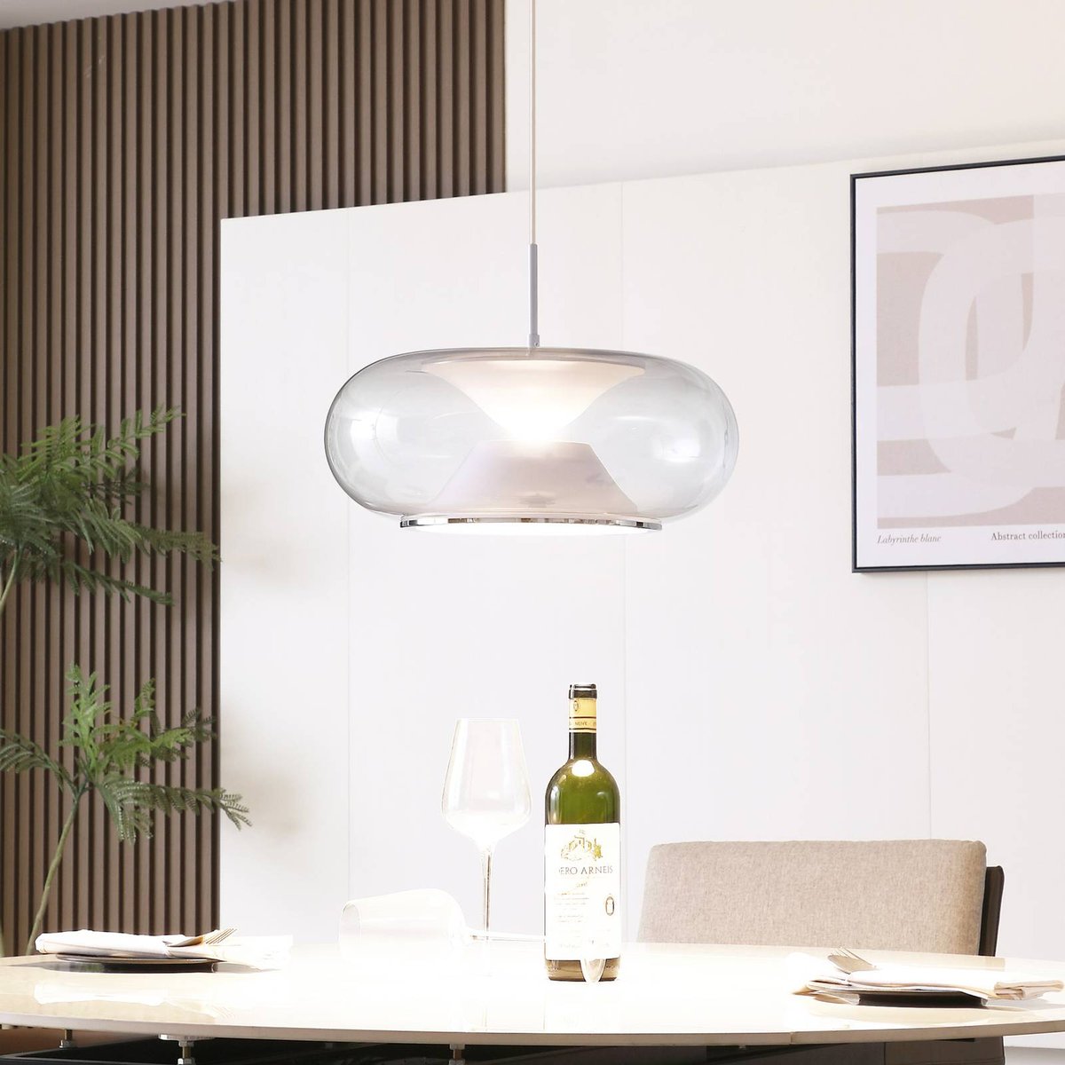 Suspension en verre moderneLED, Orasa blanc, clair, LUCANDE