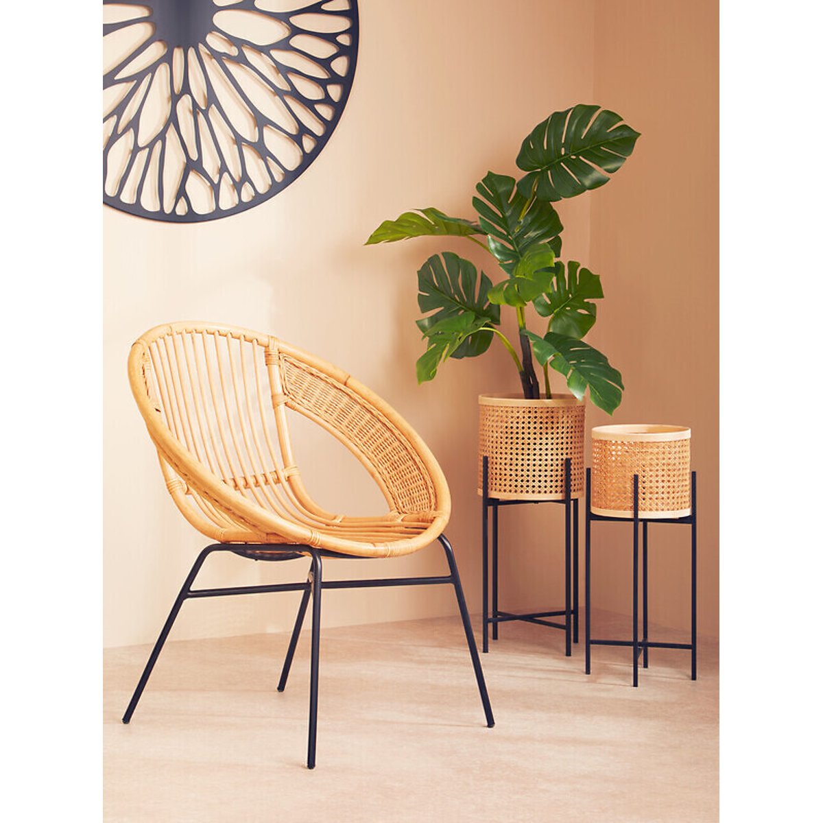 58cm Small Rattan Planter with Metal Stand natural, SO'HOME