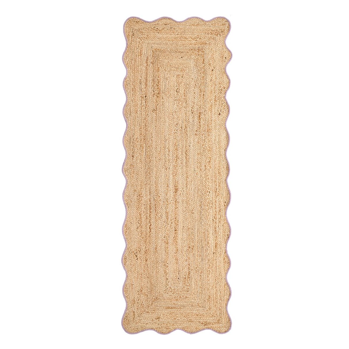 Scalloped Jute Hand Woven Border Runner Rug lilac, SO'HOME