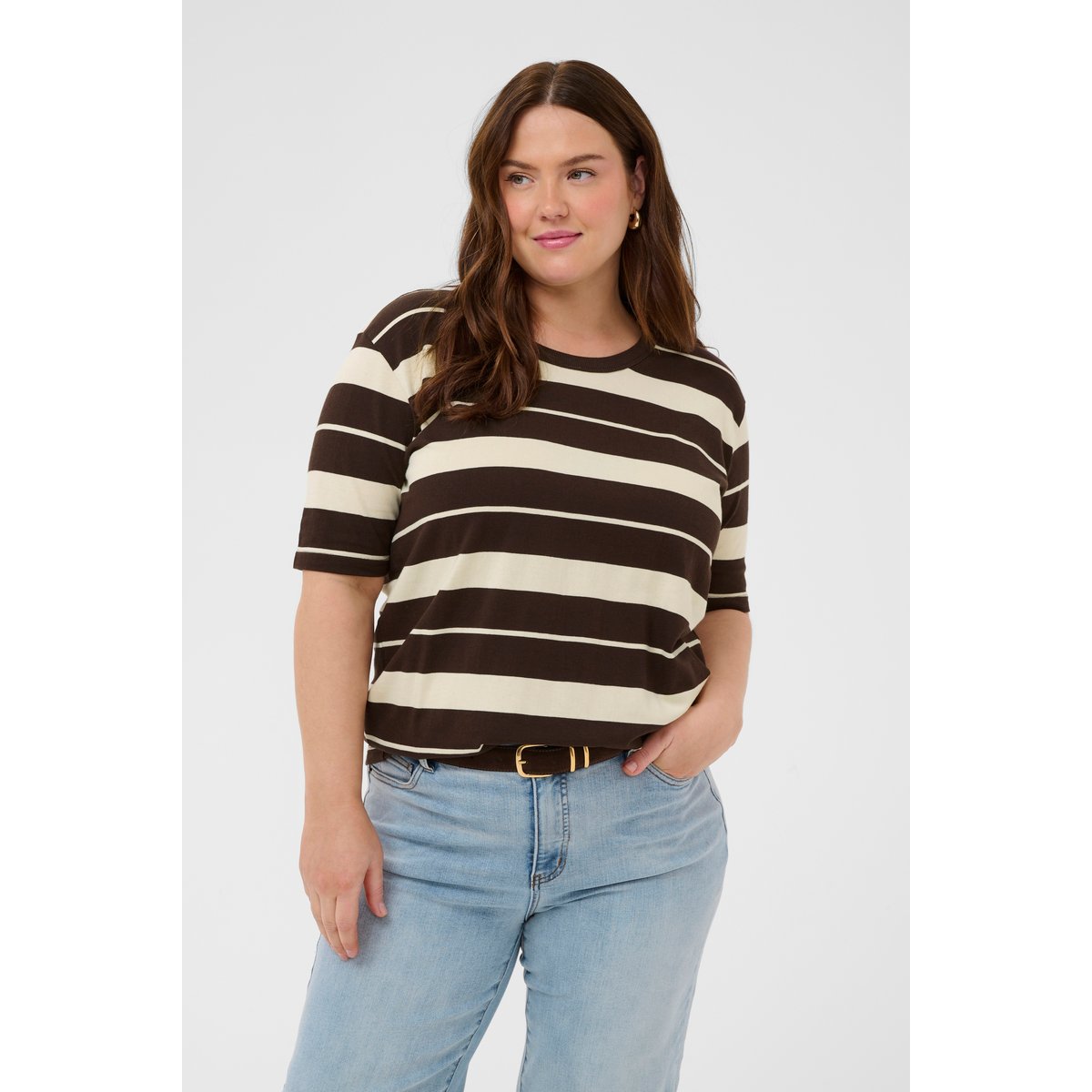 T-shirt à manches courtes coffee bean/turtledove stripe, KAFFE CURVE