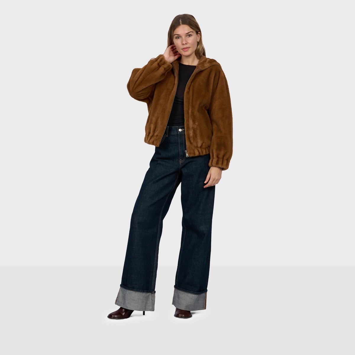 Blouson bomber zippé à capuche LISE fauve, OAKWOOD