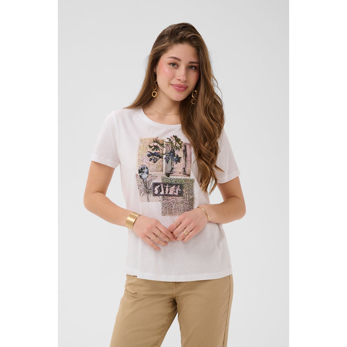 T-shirt à manches courtes blanc blue art collage, CREAM