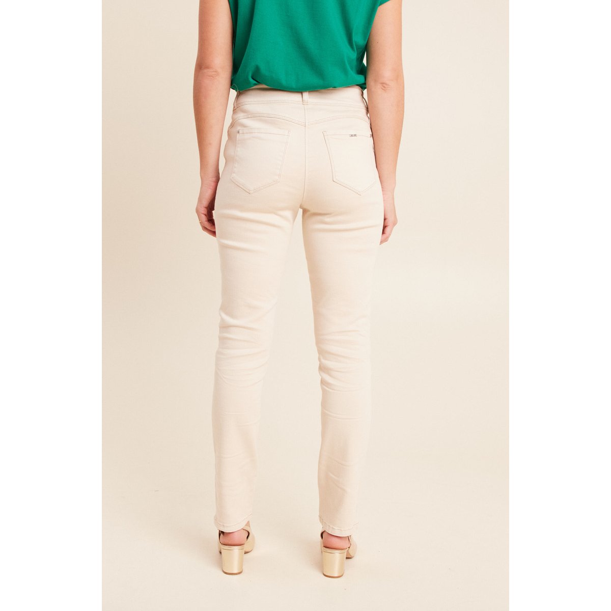 Jean ajusté taille haute longue beige claire, BREAL