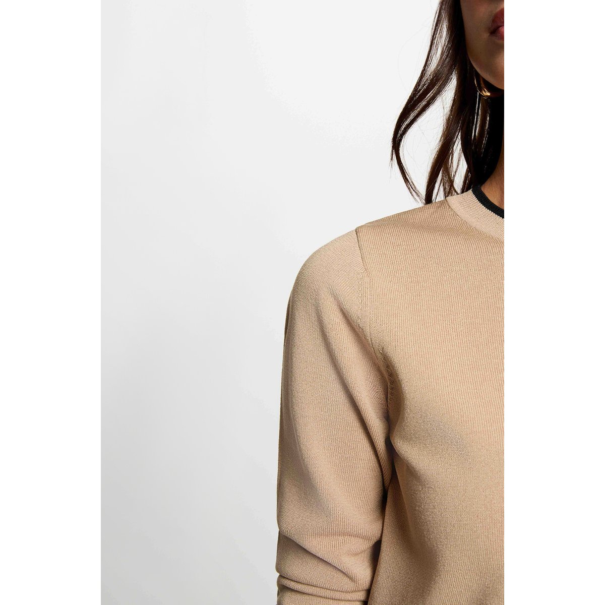 Pull col rond manches longues beige, MORGAN