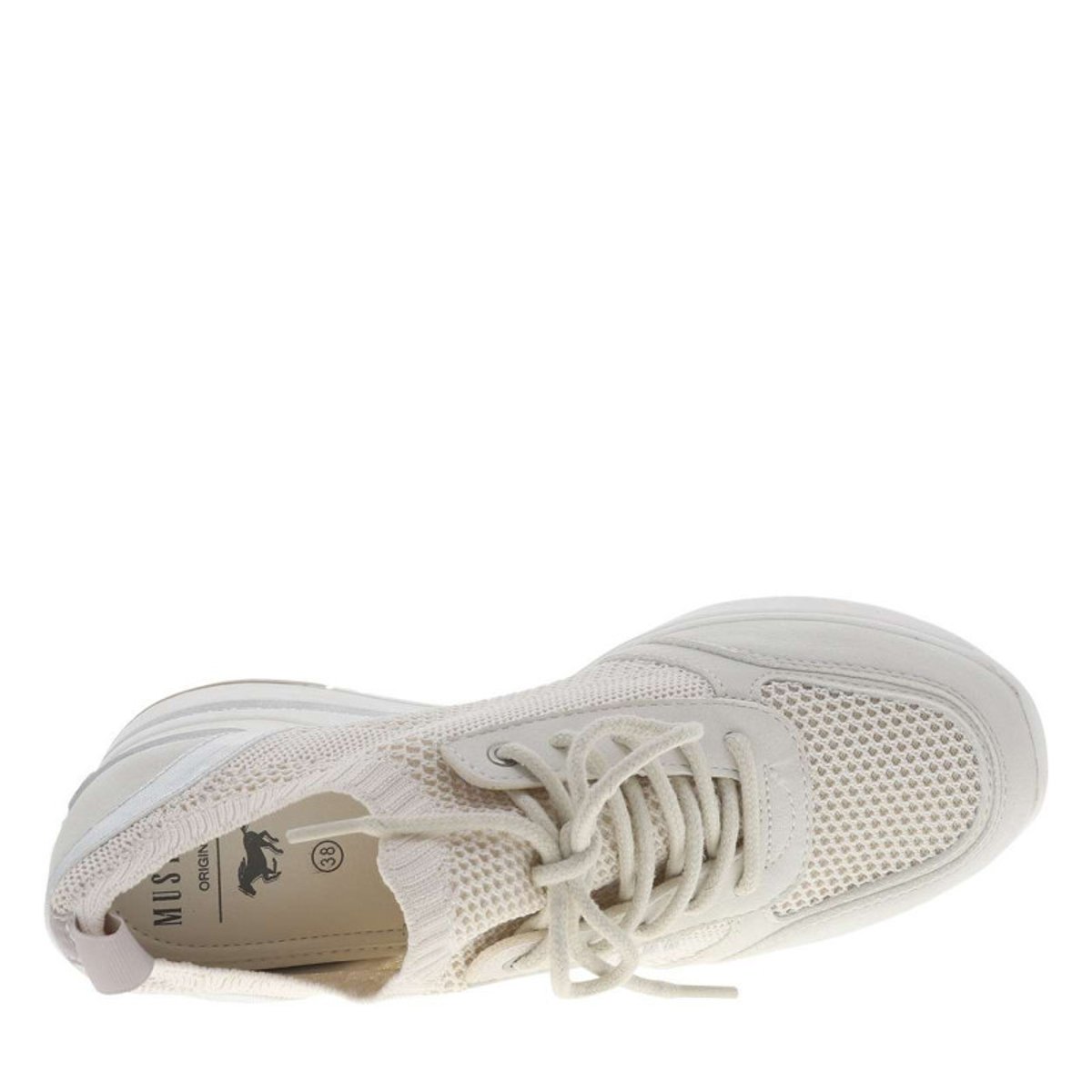 Baskets running blanches à talon compensé avec des lacets ronds blanc, MUSTANG