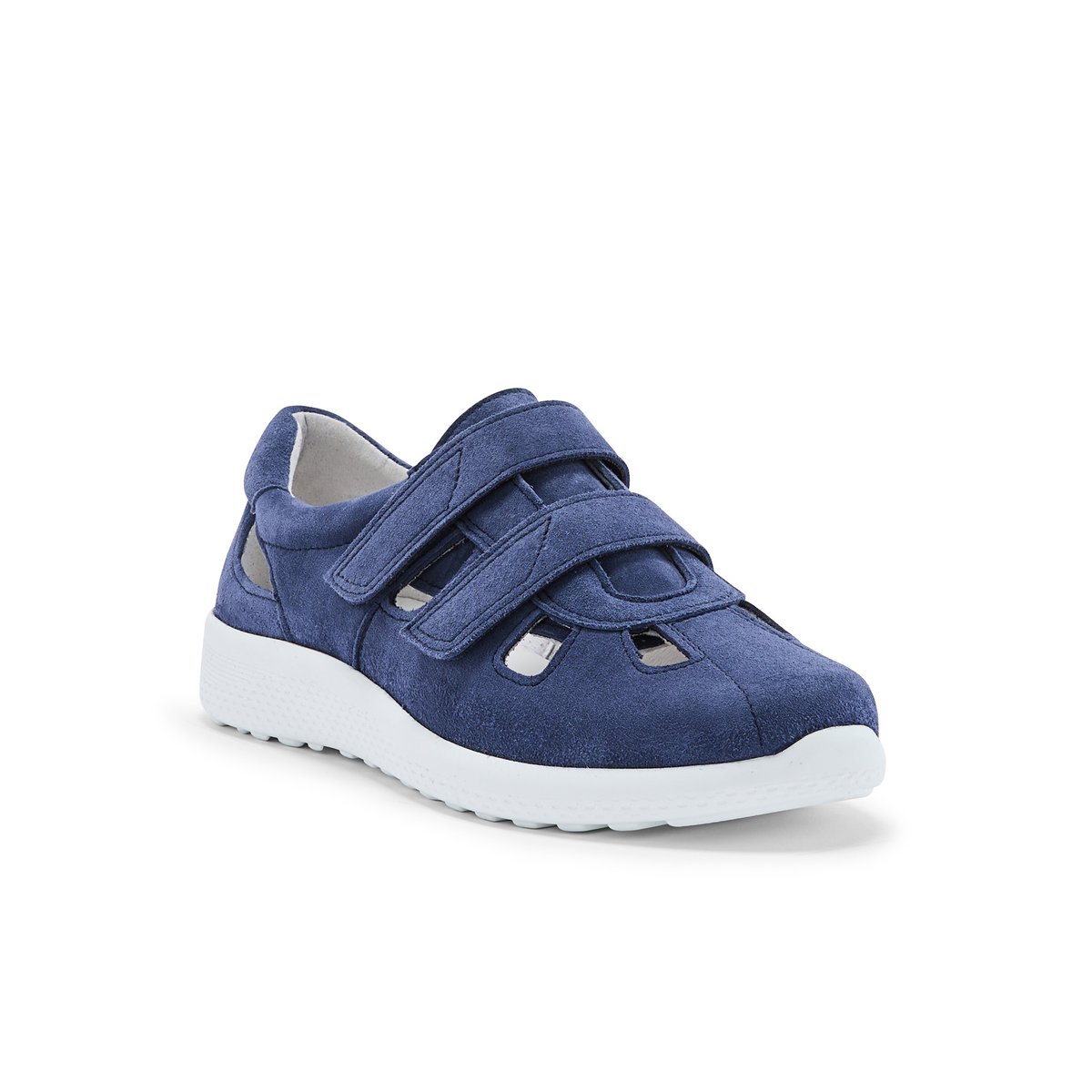 Baskets cuir ajouré extra larges bleu, PEDICONFORT