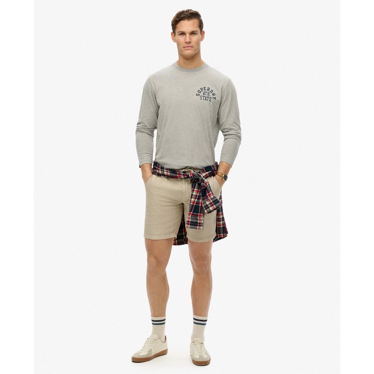 Haut à Manches Longues Athletic Essentials gris chiné, SUPERDRY
