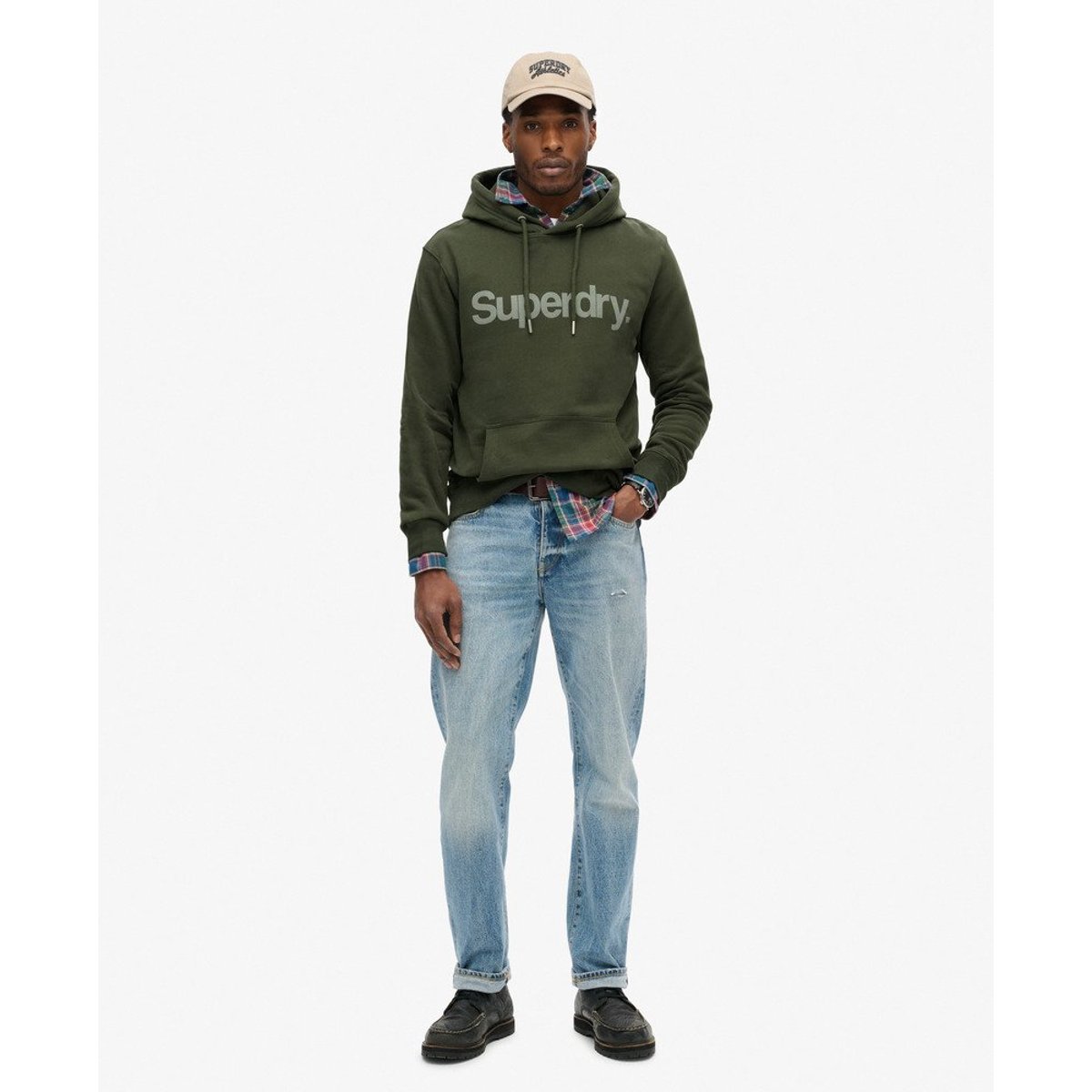 Sweat à capuche ample Core Logo City kaki militaire, SUPERDRY