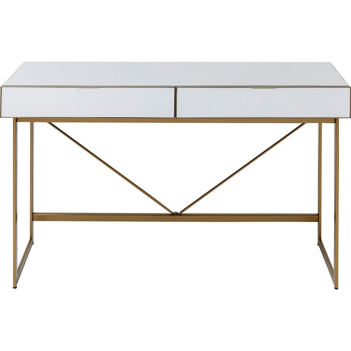 Bureau 2 tiroirs en verre miroir et acier, SORAN or, KARE DESIGN