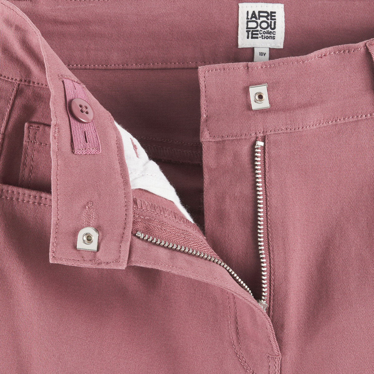 Cotton Slim Fit Trousers dark pink, LA REDOUTE COLLECTIONS