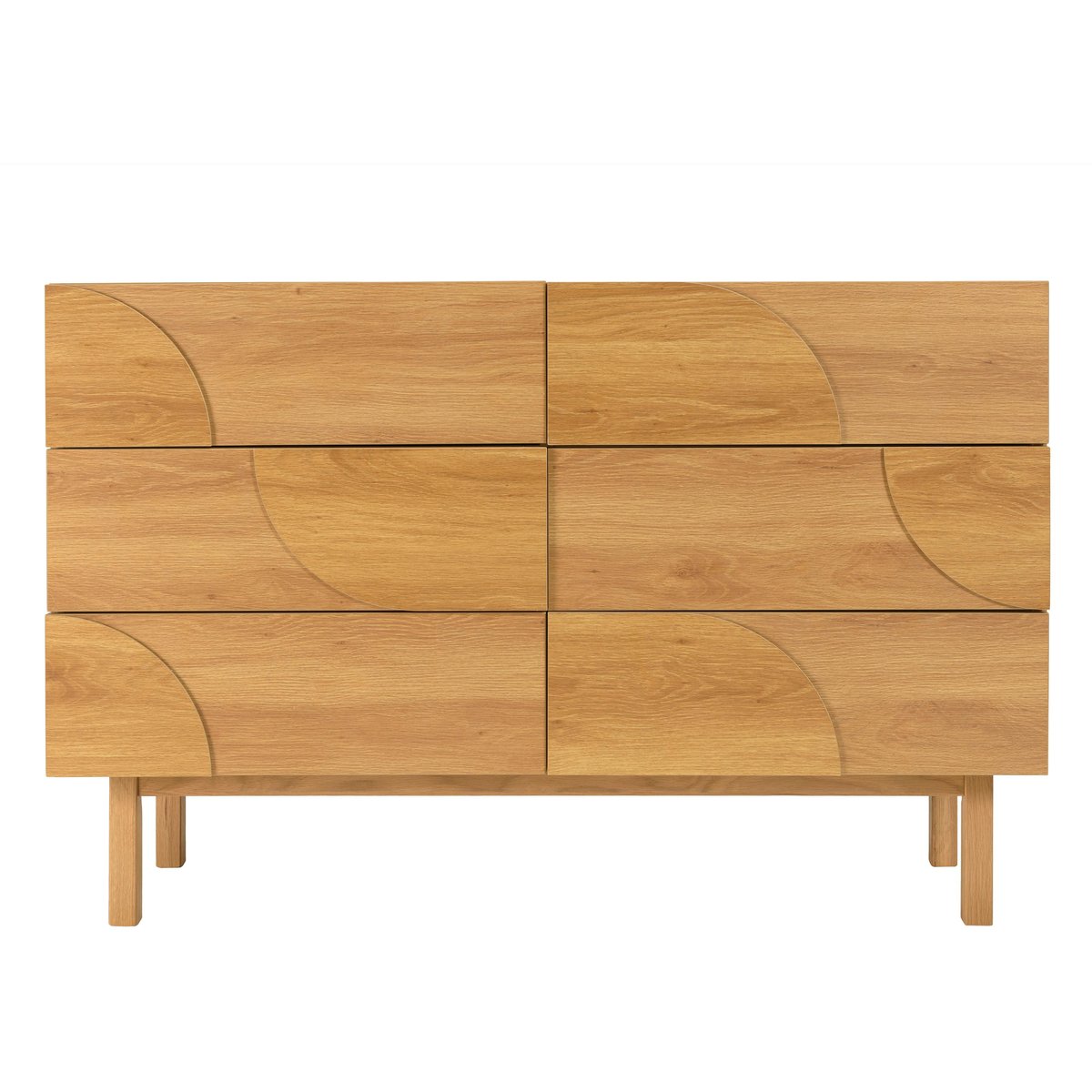 Commode couleur naturelle 6 tiroirs décor motif arrondi ELTON bois naturel, PIER IMPORT