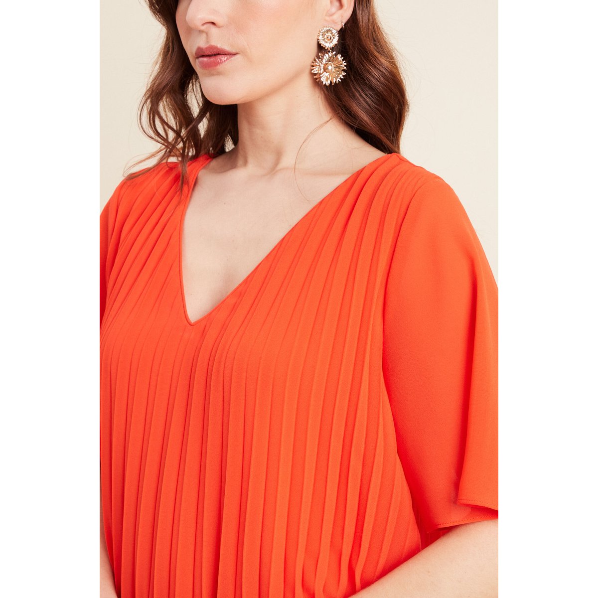 Robe droite plissée orange foncé, BREAL