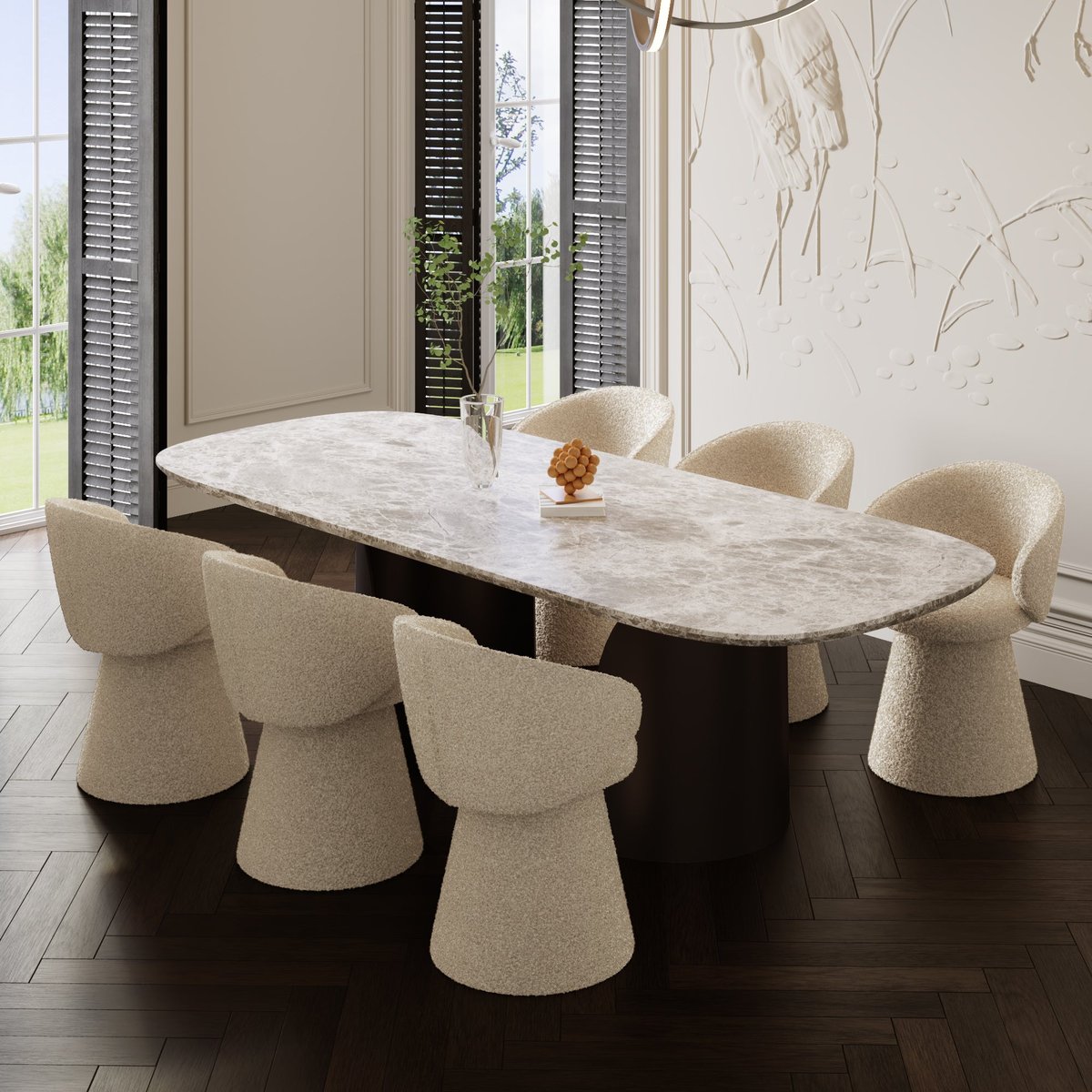 Fauteuil de salon rotatif 180° bouclette crème en tissu bouclette FLARE crème, SIA HOME