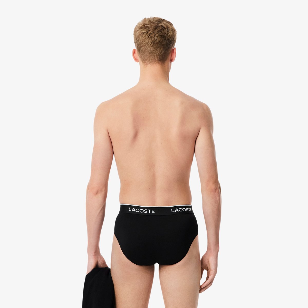 Lot de 3 slips coton uni siglés noir-nua, LACOSTE
