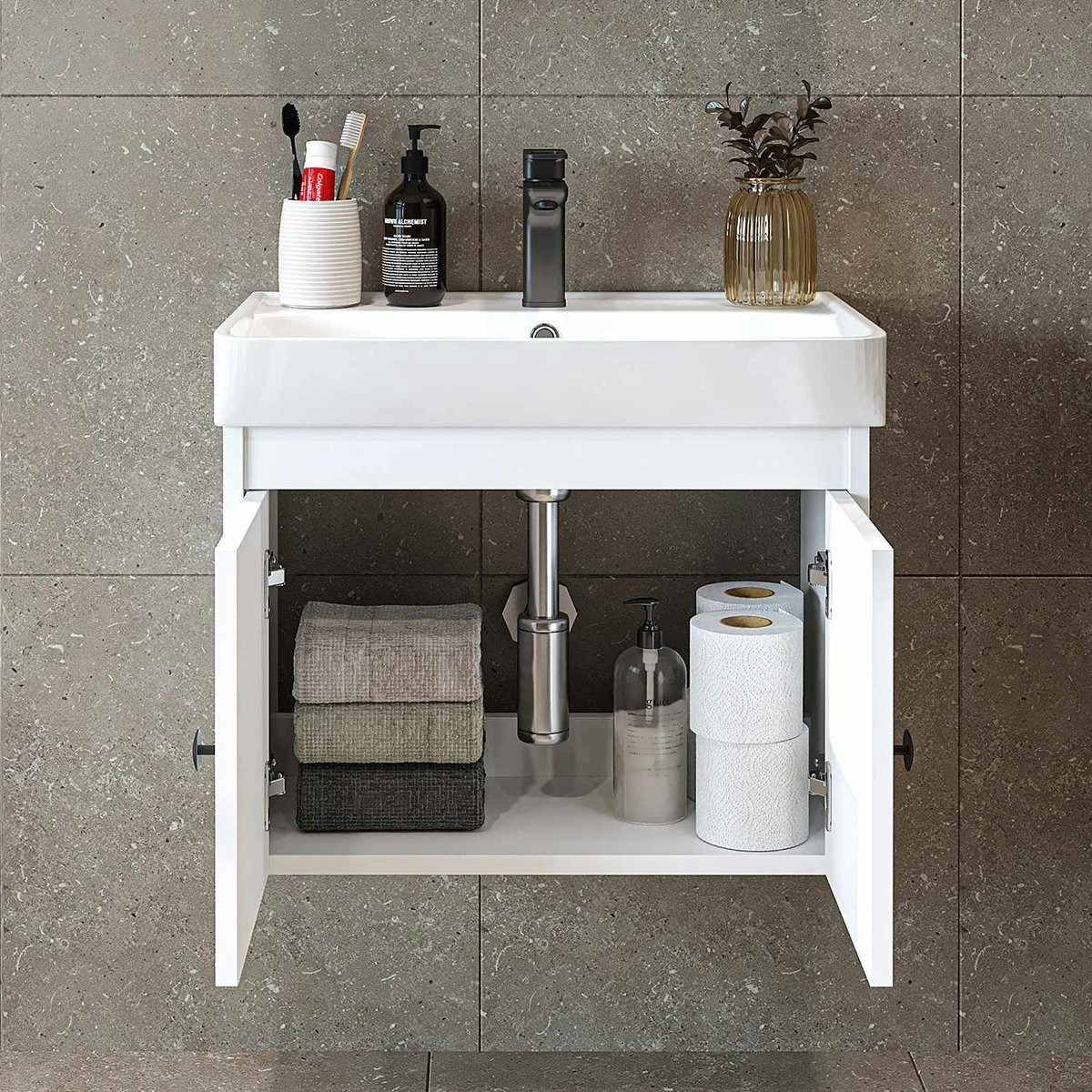 Meuble vasque suspendu 2 portes 60 cm JUSA blanc, PIER IMPORT