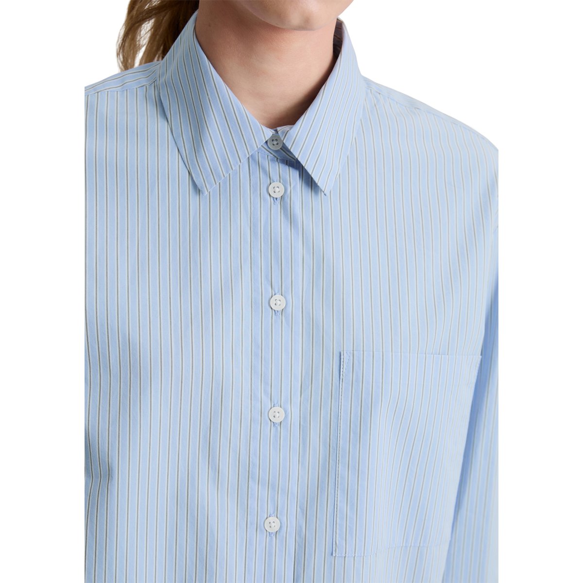 Blouse à rayures relaxed en popeline Papertouch bleu clair, MARC O’POLO DENIM