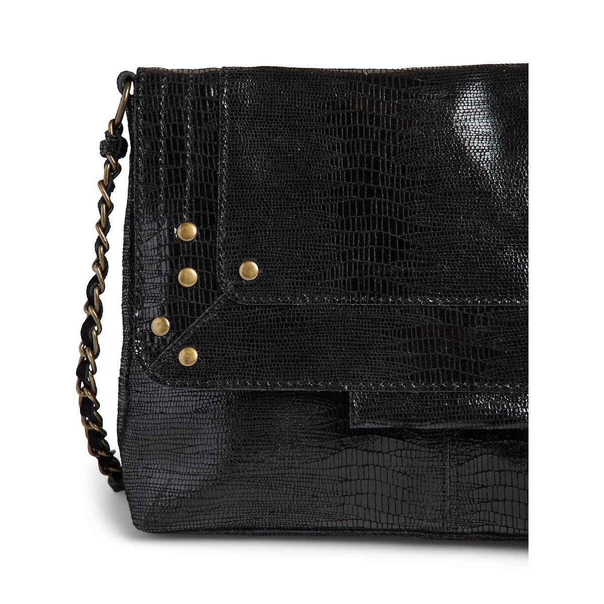 Felizia Small Leather Handbag with Snakeskin-Effect Finish black, PIECES