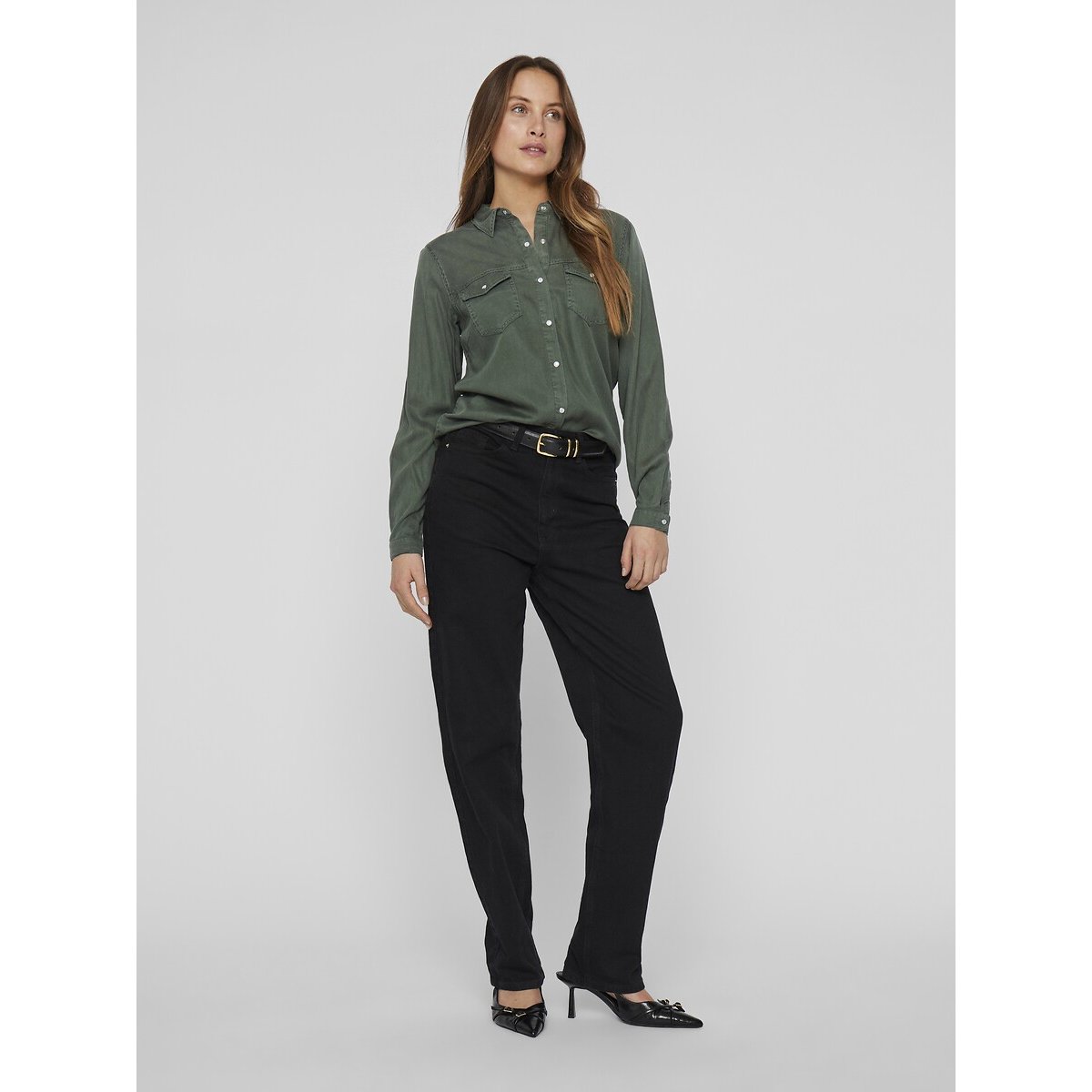 Chemise cintrée, manches longues vert canard, VILA
