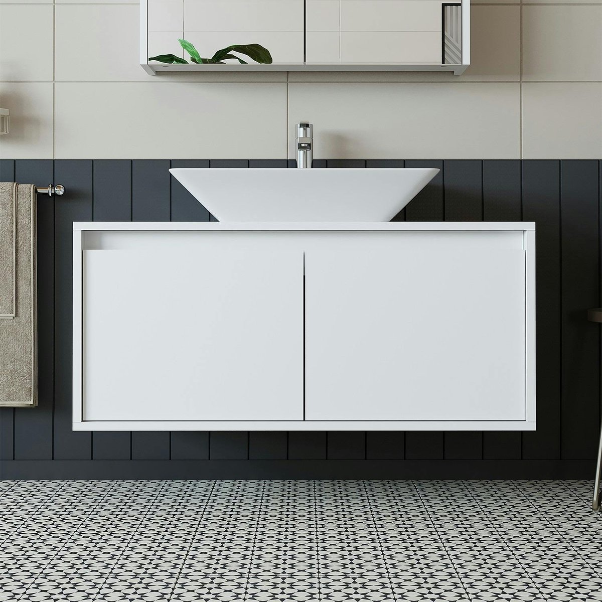 Meuble vasque suspendu 2 portes + vasque FLOE blanc, PIER IMPORT