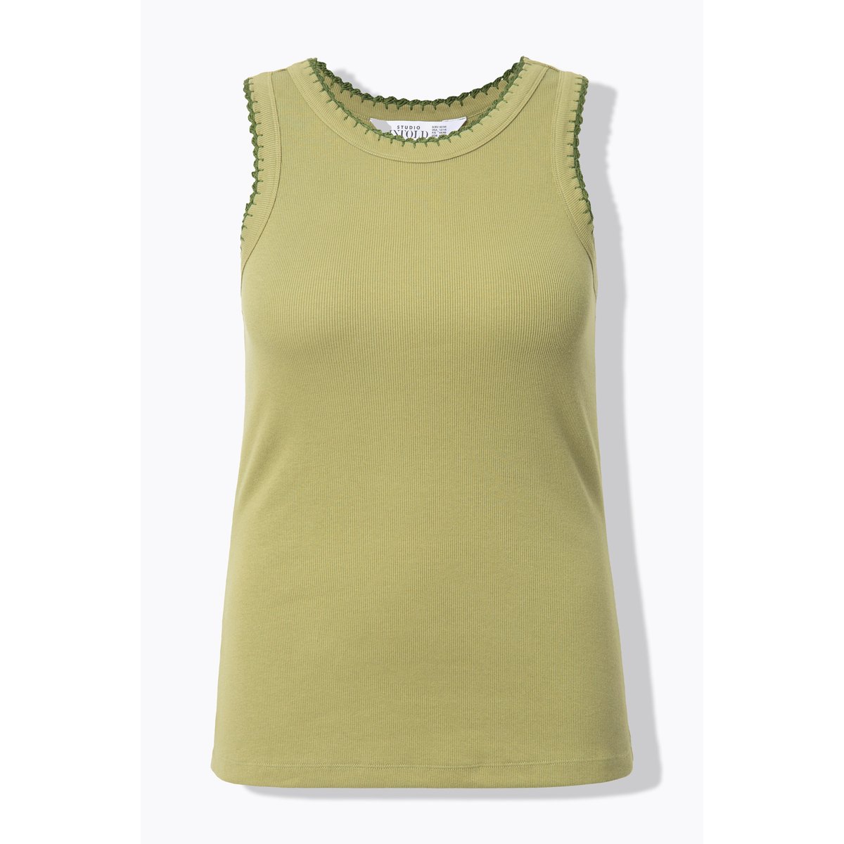 T-shirt côtelé sans manches vert mousse, STUDIO UNTOLD