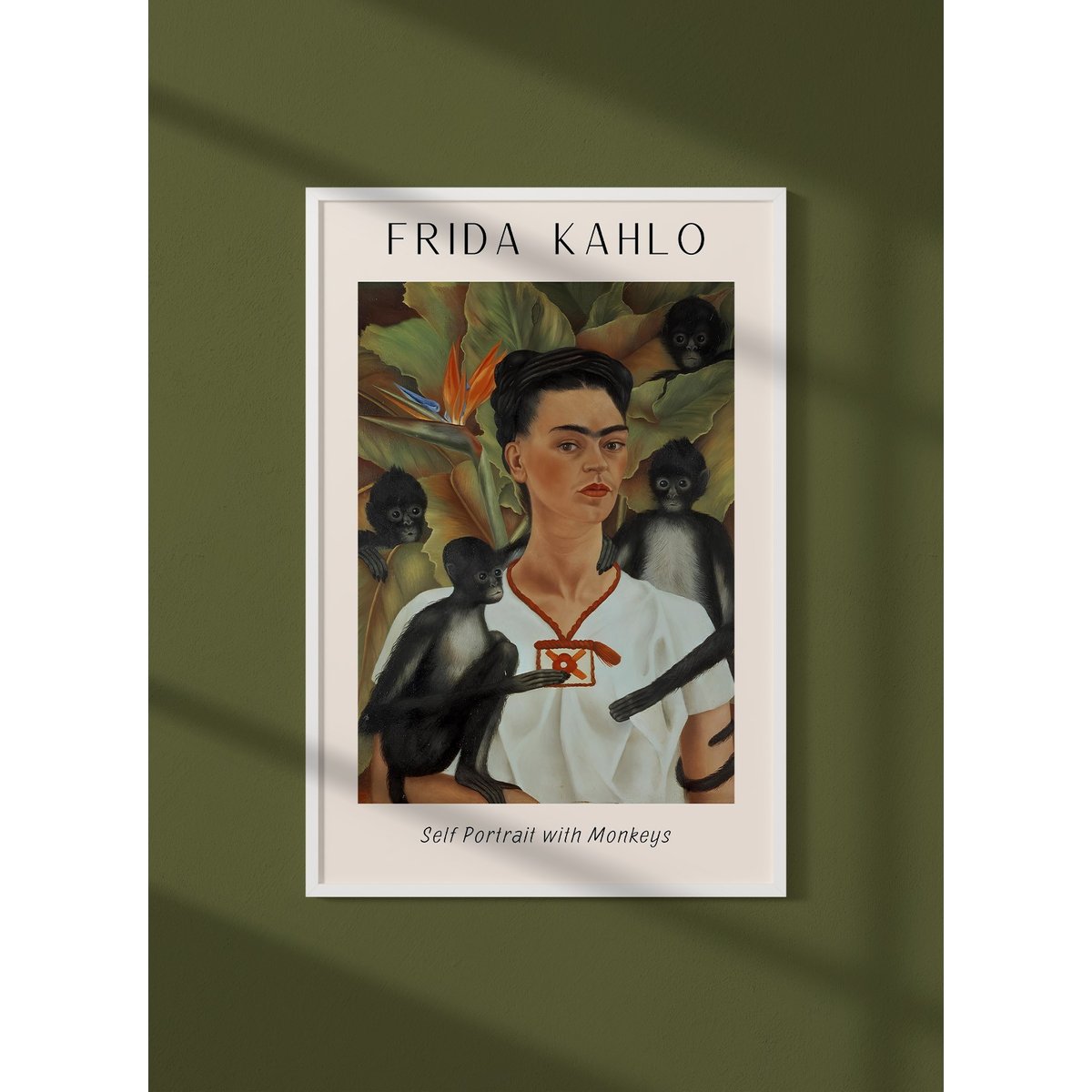 Affiche Frida Kahlo « Self Portrait with Monkeys » blanc, L'AFFICHERIE